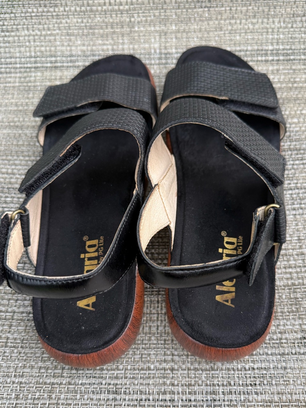 Alegria Bailee Rocker Sandals Woven Noir Black Leather Wood Grain Comfort EU 41 - Picture 7 of 12
